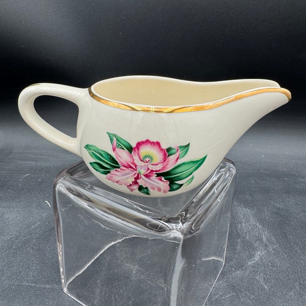 Vintage Creamer in Modern Orchid by Paden City Pottery 22K Gold Rim
